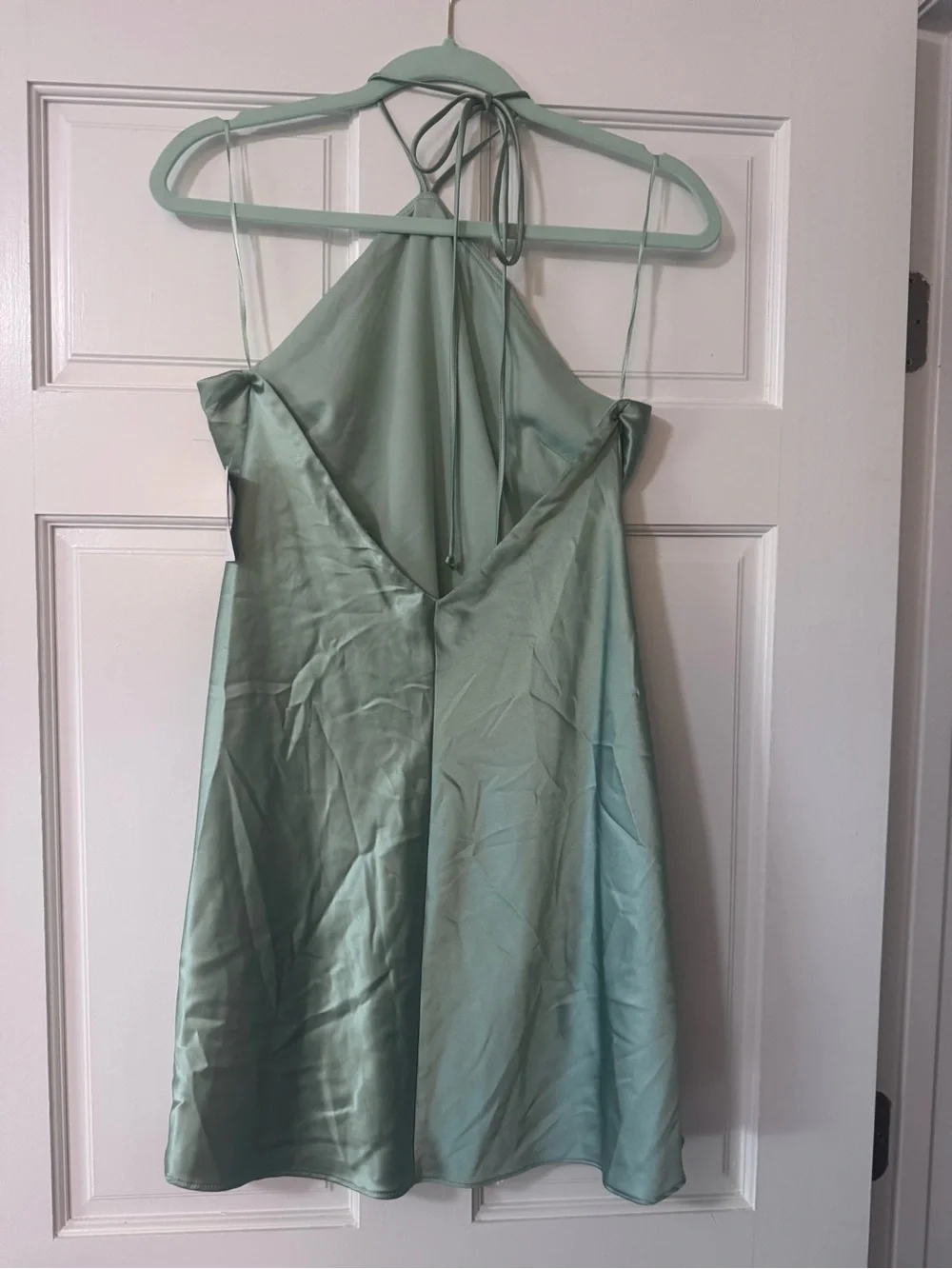 Morgan & Co. Strapless Satin Dress in Mint Green